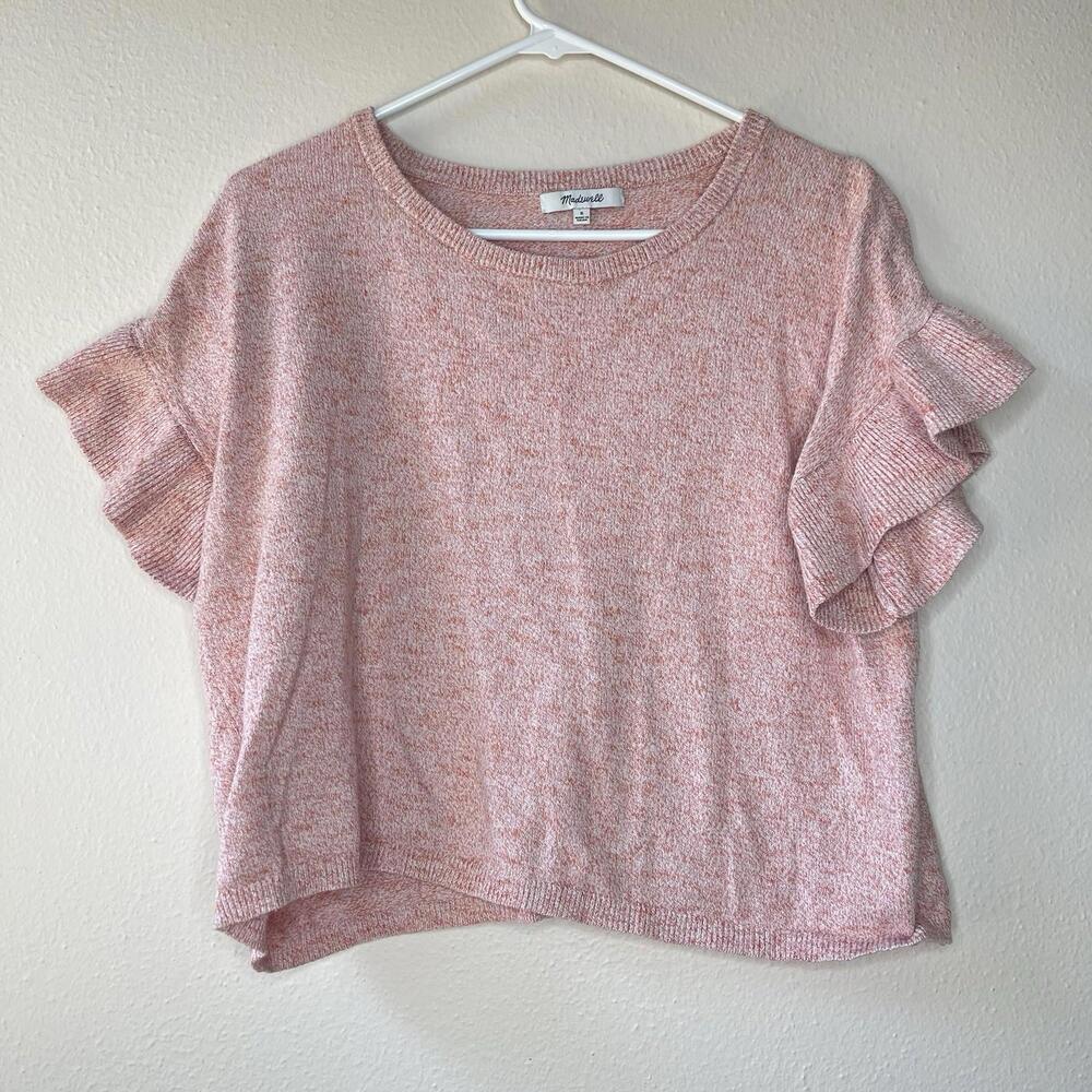 Madewell Ruffle-Sleeve Sweater Tee Size S Marled Rust